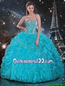 Discount 2016 Fall Aqua Blue Sweetheart Quinceanera Gowns with Beading and Ruffles