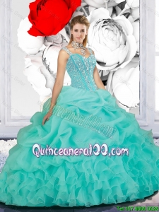 2016 Summer Cheap Beaded Ball Gown Straps Sweet 16 Dresses in Turquoise