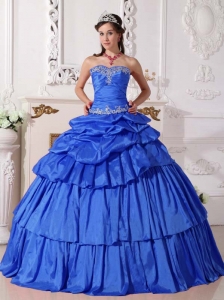Blue Taffeta Detachable Quinceanera Dress with Beaded Appliques