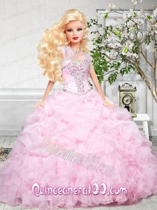 Baby Pink Quinceanera Dress For Barbie Doll with Beading and Ruffles