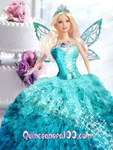 Blue Dress For Barbie Doll with Appliques On Quinceanera Party