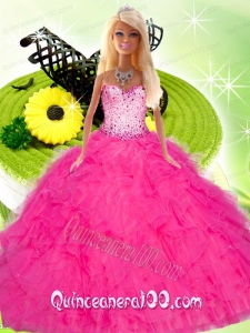 Hot Pink Gown for Barbie Doll with Beading and Ruffles