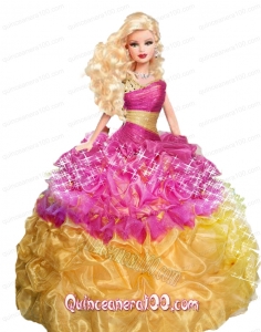 Multi-color Barbie Doll Dress with Beading and Pick-ups