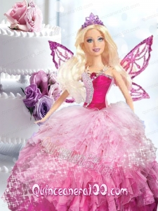 Pink Quinceanera Dress For Barbie Doll with Beading and Ruffles