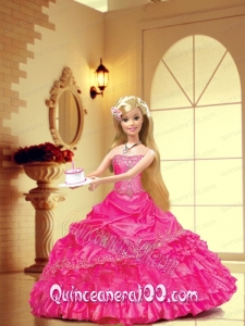 Appliques and Pick-ups Quinceanera Dress For Barbie Doll in Hot Pink