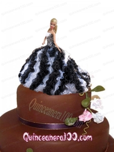 White and Black Quinceanera Dress For Barbie Doll with Ruffles