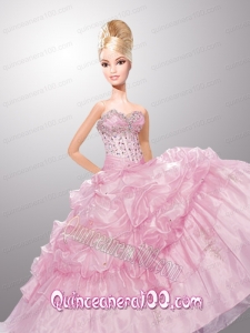 Baby Pink Quinceanera Dress For Barbie Doll with Pick-ups and Beading