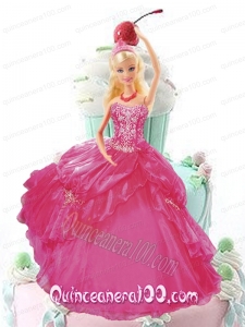 Hot Pink Quinceanera Dress For Barbie Doll with Appliques and Pick-ups