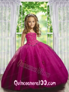 2014 Beautiful Beading and Appliques Dress in Fuchsia for Little Girl Pageant