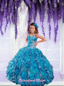 2014 Brand New Blue Little Girl Pageant Dress with Beading and Ruffles