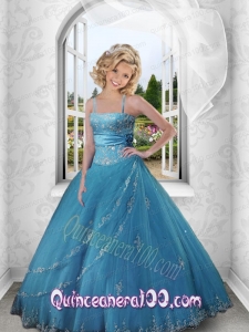 2014 Charming Appliques and Beading Blue Strapless Dress For Little Girl Pageant