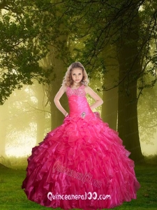2014 Fashionable Hot Pink Little Girl Pageant Dress with Beading and Ruffles
