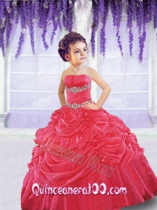 2014 Wonderful Red Little Girl Pageant Dress with Beading and Pick-ups