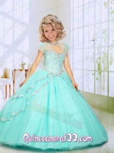 2014 Fashionable Beading Sweep Train Little Girl Pageant Dress in Mint