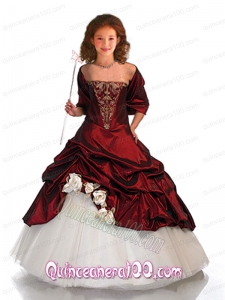 Beautiful Ball Gown Wine Red Little Girl Pageant Dress with Beading