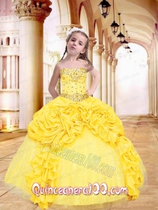 Luxurious Yellow Little Girl Pageant Dress with Beading and Pick-ups