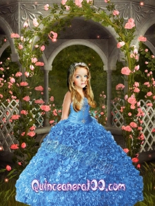 Wonderful Blue Little Girl Pageant Dress with Beading and Ruffles for 2014
