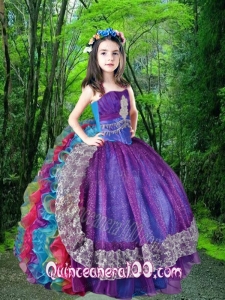 New Style Strapless Multi-color Little Girl Pageant Dress with Ruffles
