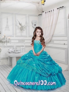 Popular Blue Little Girl Pageant Dress with Appliques and Pick-ups