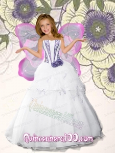 White Strapless Hand Made Flowers Organza Little Girl Pageant Dress