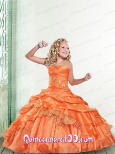 Wonderful Orange Little Girl Pageant Dress with Appliques and Ruffles for 2014