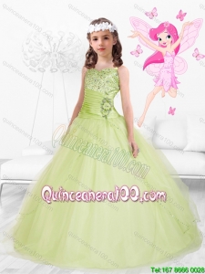 Beautiful 2016 Straps Beaded Little Girl Pageant Dresses in Yellow Green