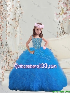 Perfect Spaghetti Little Girl Pageant Dresses with Beading and Ruffles