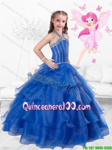 Popular Halter Top Little Girl Pageant Dresses with Ruffled Layers