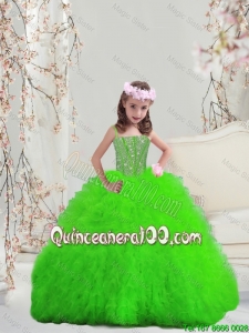 Suitable Spring Green Spaghetti Little Girl Pageant Dresses with Beading and Ruffles