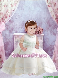 Cute Ball Gown Beaded and Bowknot Little Girl Dresses in White