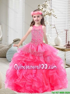New Style Beaded and Ruffles Little Girl Pageant Dresses in Hot Pink