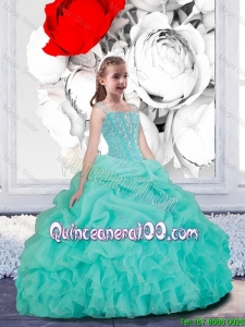Lovely Straps Turquoise Organza Little Girl Pageant Dresses for 2016