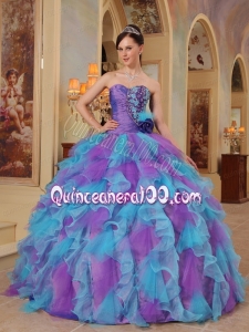 Purple and Aqua Blue Sweetheart Quinceanera Dresses with Ruffled
