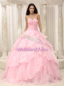 Baby Pink Ruched 2014 Pretty Quinceanera Dress with Sweetheart