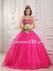 2014 Hot Pink Sweetheart Tulle Sweet 16 Dresses with Beading Hot Sale