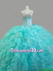Summer Elegant Beaded Sweetheart Quinceanera Dresses in Aqua Blue