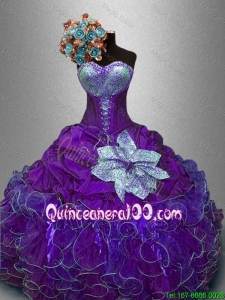 New Arrivals Sequined Purple Sweet 16 Gowns with Ruffles for 2016