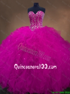 Popular Beaded Fuchsia Sweet 16 Dresses with Sweetheart for 2016