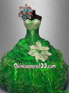 Best Selling Green Quinceanera Dresses with Sequins and Ruffles