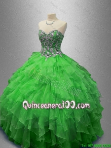 Fashionable Beaded Sweetheart Quinceanera Dresses in Green