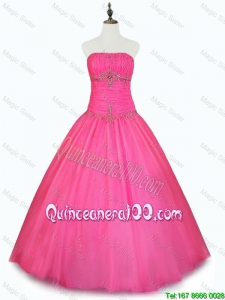 Cheap Strapless Hot Pink Quinceanera Dresses with Beading