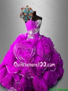 Gorgeous Rolling Flowers Sweetheart Quinceanera Dresses in Fuchsia
