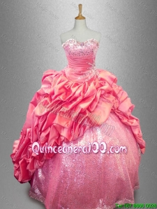 Latest Strapless Beaded Quinceanera Dresses in Coral Red for 2016