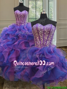 Exclusive Visible Boning Purple and Blue Detachable Quinceanera Dress in Organza