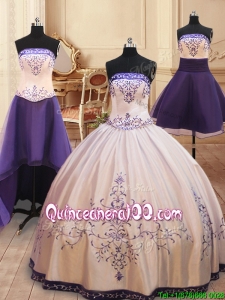 Strapless Embroideried Satin Detachable Quinceanera Dress with Zipper Up