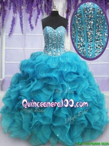 Hot Sale Visible Boning Beaded Bodice Organza Quinceanera Dress in Teal