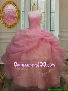 Latest Really Puffy Strapless Watermelon Red Sweet 15 Dress with Appliques