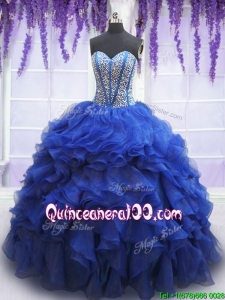 Most Popular Visible Boning Ruffled Quinceanera Dress with Beaded Bodice