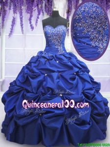 New Style Beaded and Bubble Taffeta Quinceanera Dress in Royal Blue