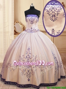 Zipper Up Strapless Embroideried and Beaded Quinceanera Dress in Satin